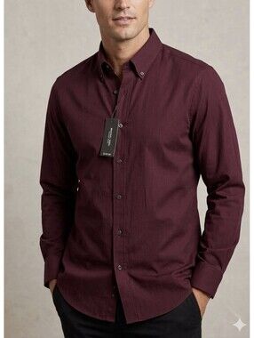 Michael Kors Classic Fit Stretch Burgundy Button Down LS Shirt Mens Small NWT